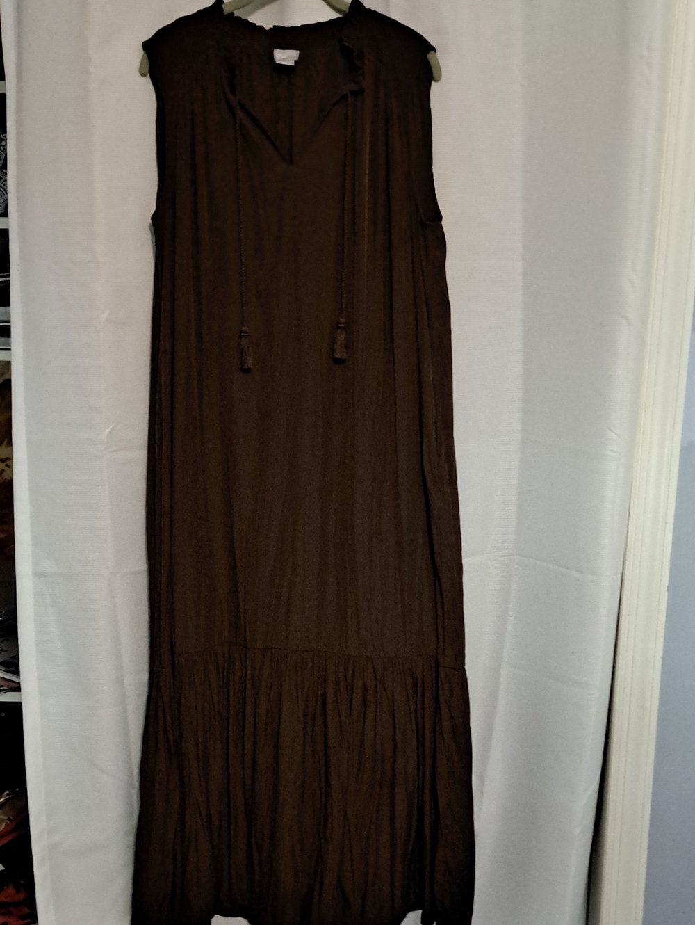 Chico's Brown Sleeveless Maxi Dress with Tassel Tie